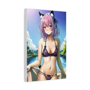 Anime Erotic Catgirl Poolside – Premium Print Canvas Wall Art, HQ