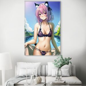 Anime Erotic Catgirl Poolside – Premium Print Canvas Wall Art, HQ - Image 2