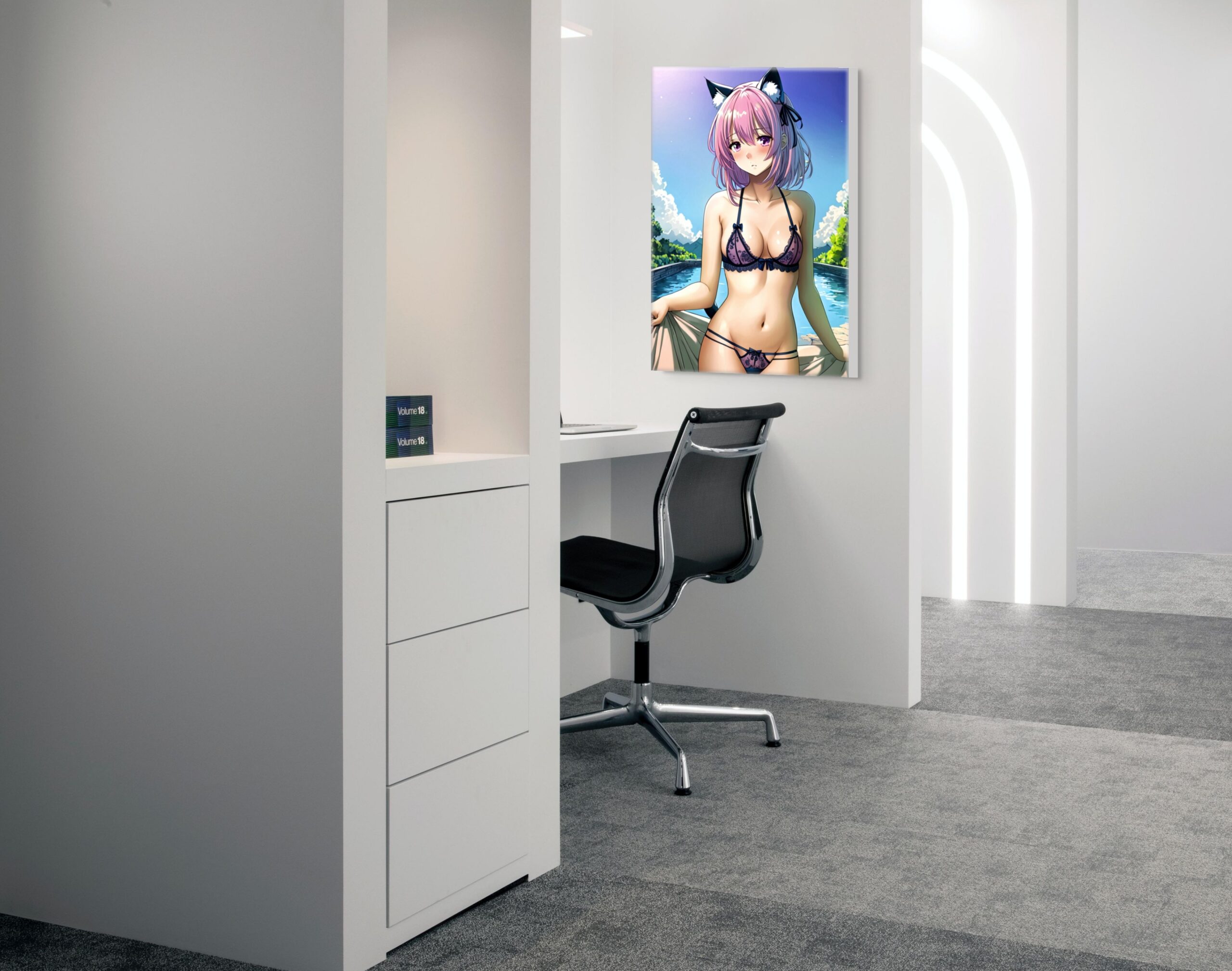 Anime Erotic Catgirl Poolside – Premium Print Canvas Wall Art, HQ - Image 4