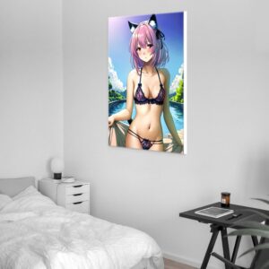 Anime Erotic Catgirl Poolside – Premium Print Canvas Wall Art, HQ - Image 3