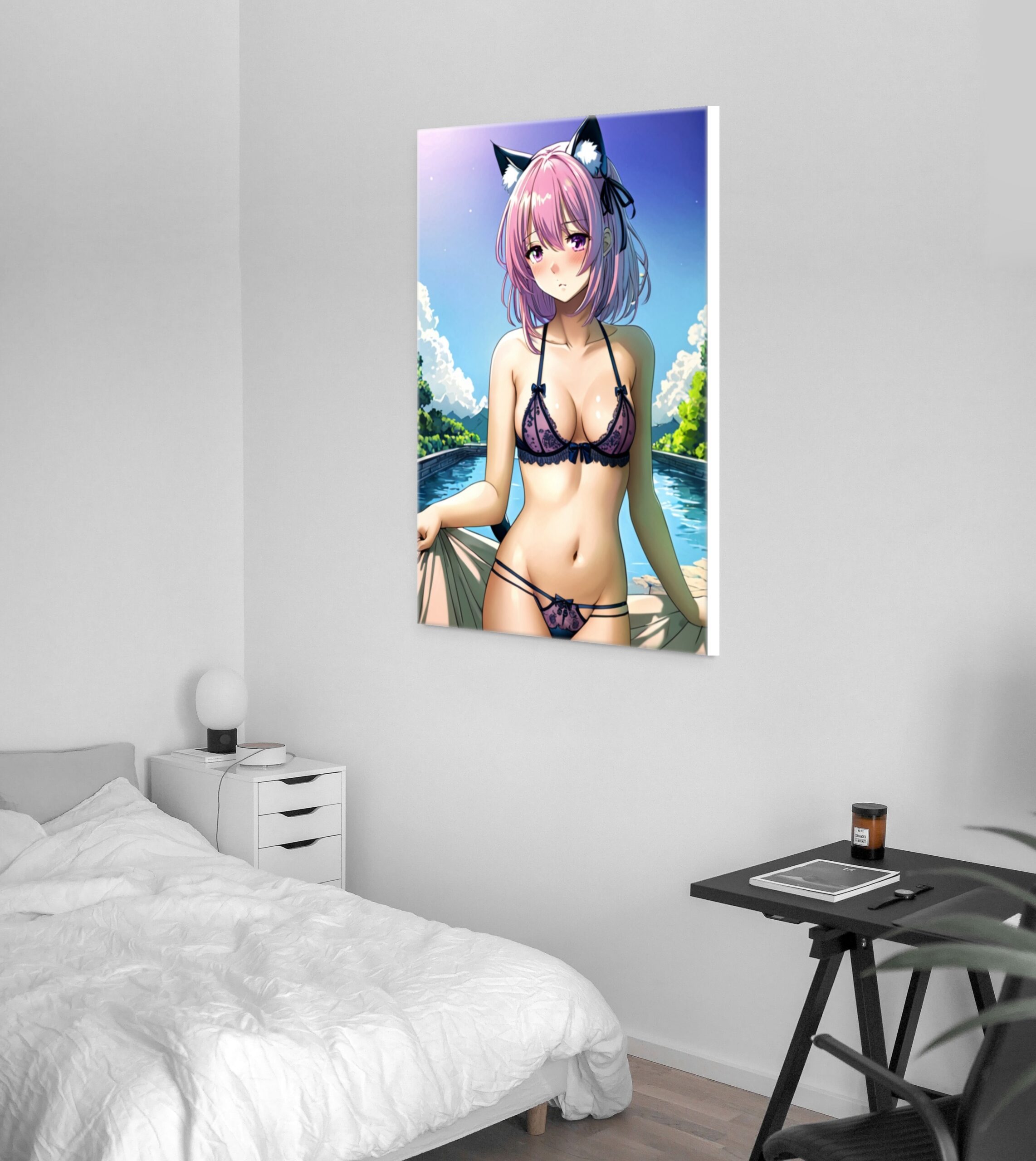 Anime Erotic Catgirl Poolside – Premium Print Canvas Wall Art, HQ - Image 3