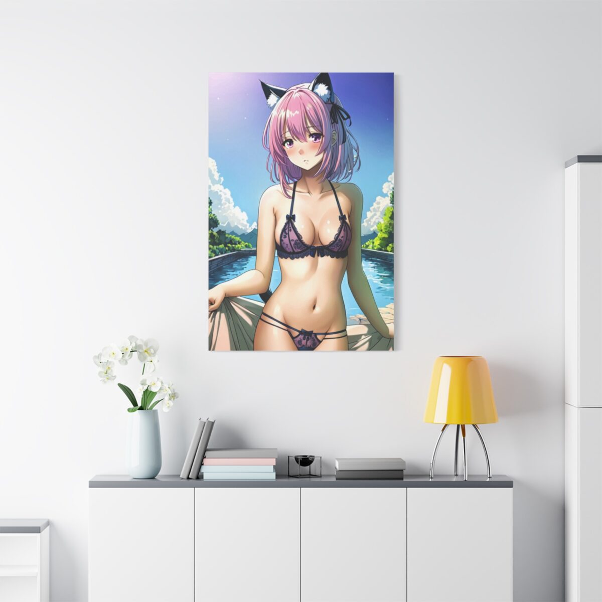 Anime Erotic Catgirl Poolside – Premium Print Canvas Wall Art, HQ - Image 8