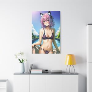 Anime Erotic Catgirl Poolside – Premium Print Canvas Wall Art, HQ - Image 8