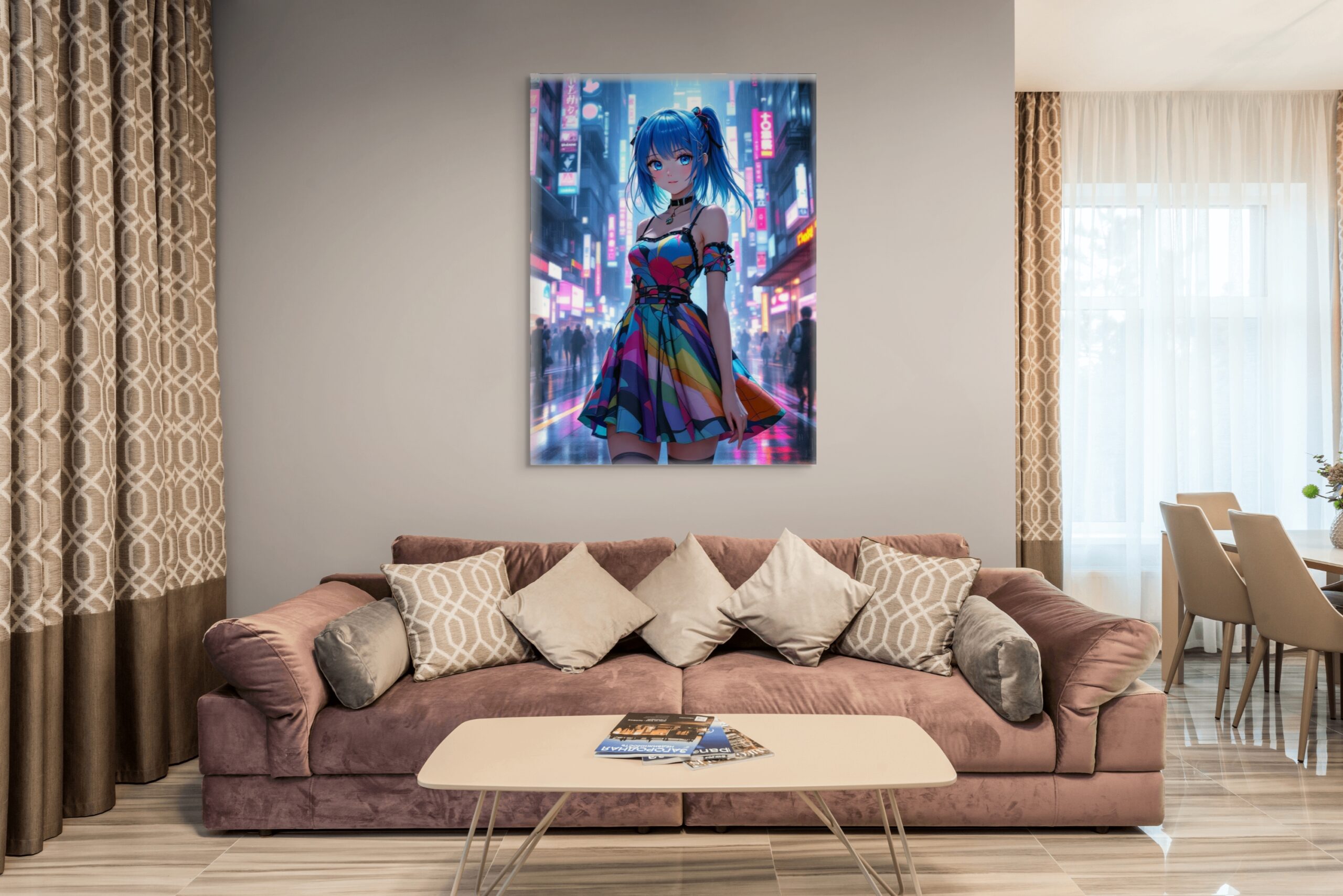 Anime Cyberpunk Wall Art, Fantasy Waifu Print Canvas, HQ - Image 1