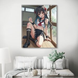 Anime Erotic Art, School Girl Japanese Inspired, Fantasy Wall Print Canvas, HQ