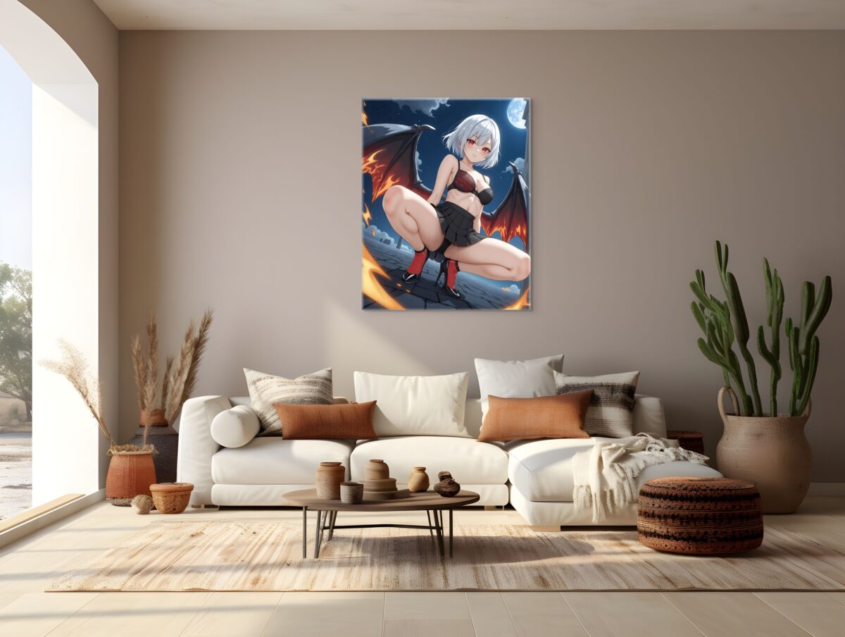 Anime Erotic Art, Dark Winged Waifu Girl, Fantasy Print Canvas, HQ - Image 2