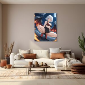 Anime Erotic Art, Dark Winged Waifu Girl, Fantasy Print Canvas, HQ - Image 2