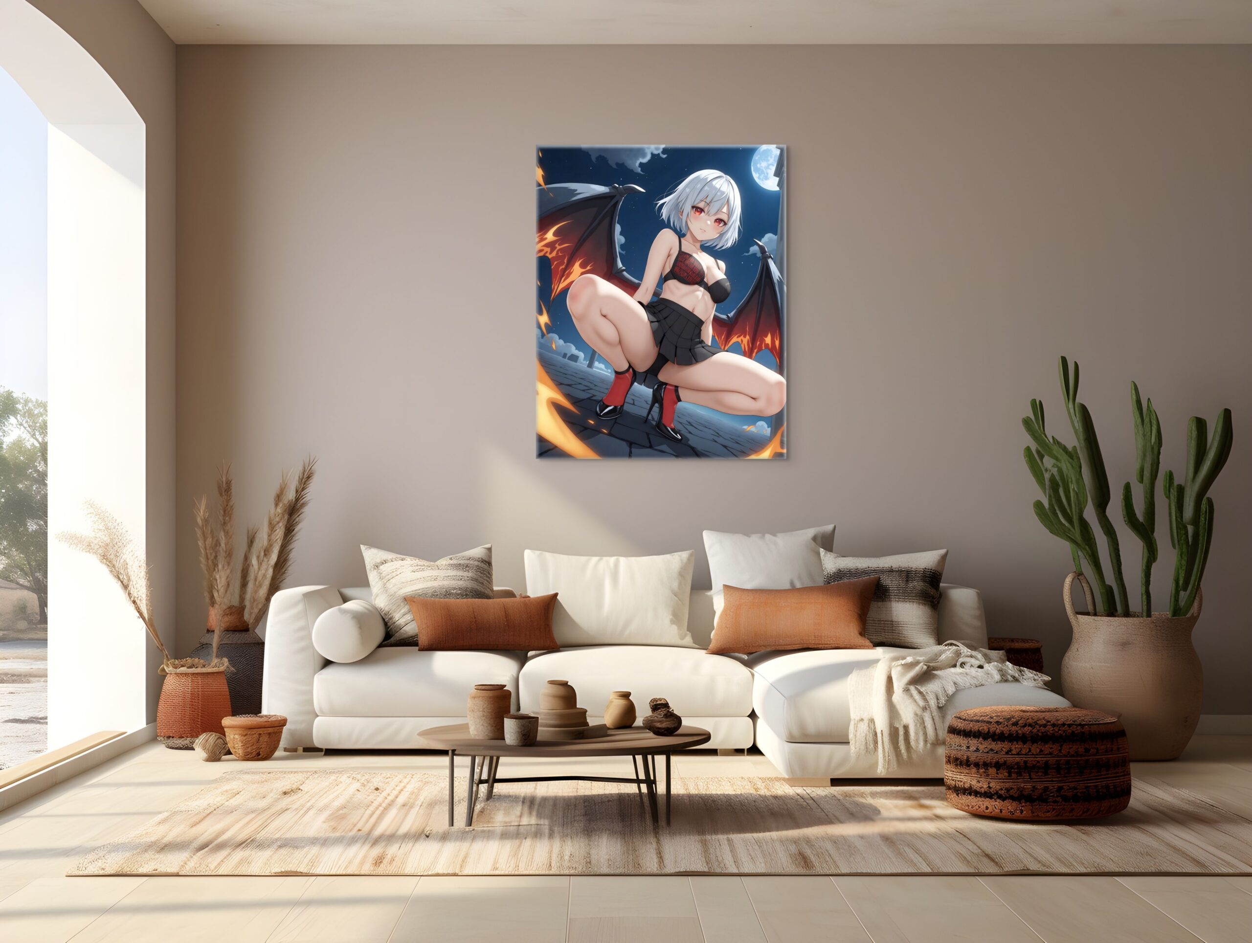 Anime Erotic Art, Dark Winged Waifu Girl, Fantasy Print Canvas, HQ - Image 2