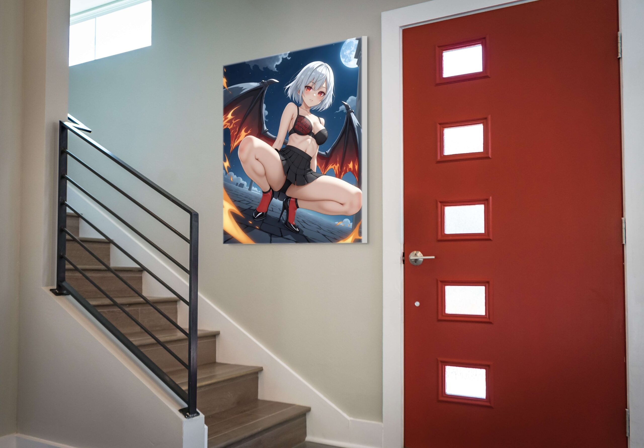 Anime Erotic Art, Dark Winged Waifu Girl, Fantasy Print Canvas, HQ - Image 3