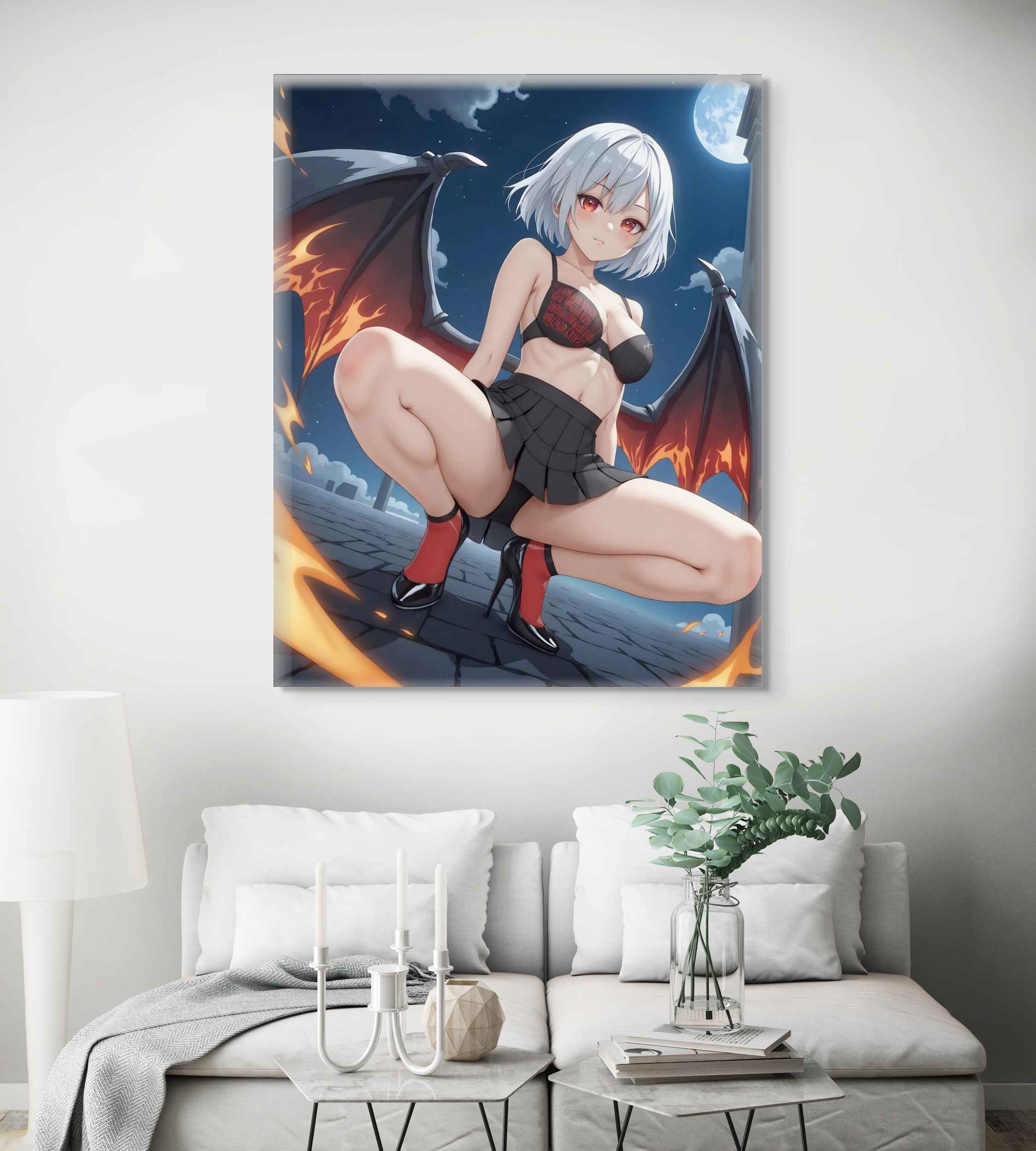 Anime Erotic Art, Dark Winged Waifu Girl, Fantasy Print Canvas, HQ - Image 1